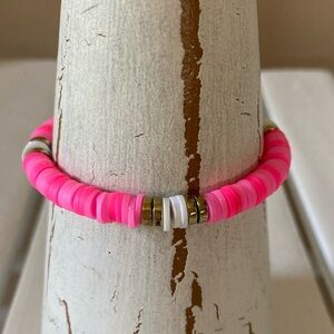 HAND CRAFTED Artisan Pink and White Bracelet With Jewelry Gift Bag Pouch